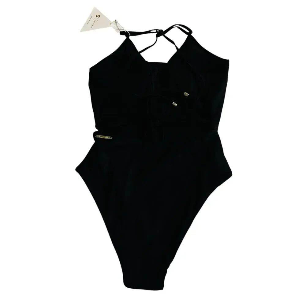 Buffbunny Collection Black Strappy One Piece Swimsuit Size XS NWT